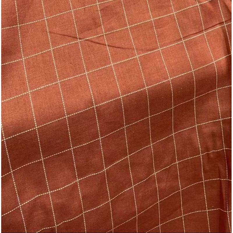 Kain katun linen kotak merah bata premium garment