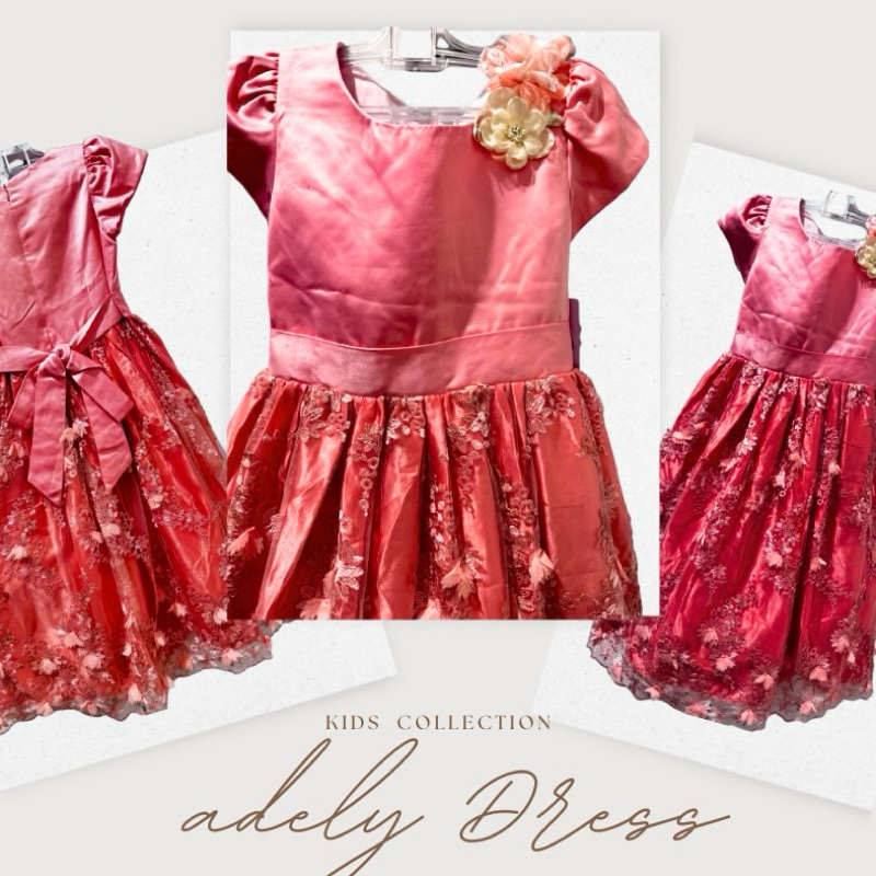 ( LUXOYEZ ) ADELY DRESS - Gaun Anak Pink Import Pesta Putih Rose Gold Triple Flowery