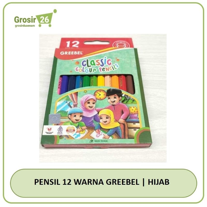 

(1 set) pensil warna / kelir klir kayu greebel isi 12 pendek | 3012 hijab