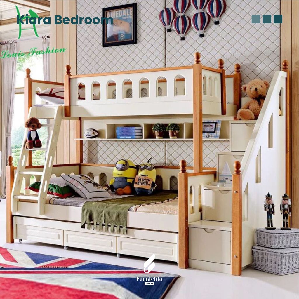 Ranjang Anak tingkat minimalis, Kamar tidur anak tingkat, Ranjang susun 2 bed, Ranjang tingkat 2 kas