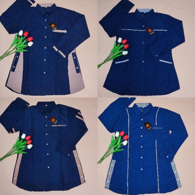 Baju Atasan Tunik Santri Putri Warna Navi Banyak Pilihan Motif Model Terbaru | Tunik Santriwati | At