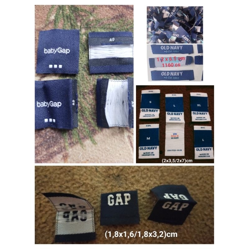 

Label Merek Label Pakaian (Main, Numbering Size, Misc, Care, Flag) Label Baby Gap old navy