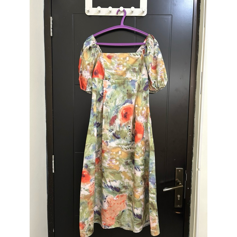 Mona Korean Style Floral Vintage Midi Dress