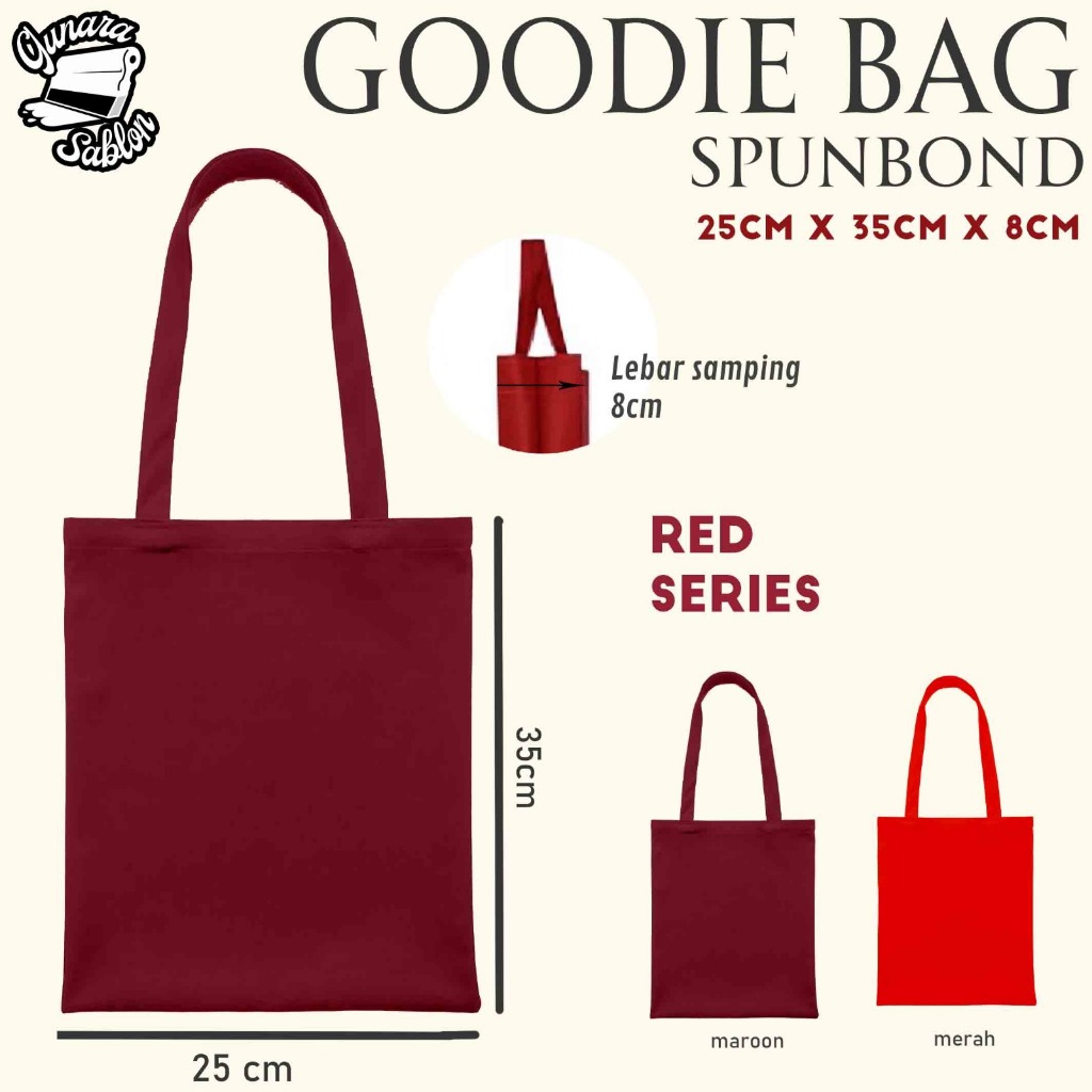 

(HARGA PER PC) POLOS merah, maroon Tas Spunbond Goodie Bag polos Handle uk 25x35x8 kain range 65gsm-70gsm tas ultah tas goodiebag polos spundbond polos