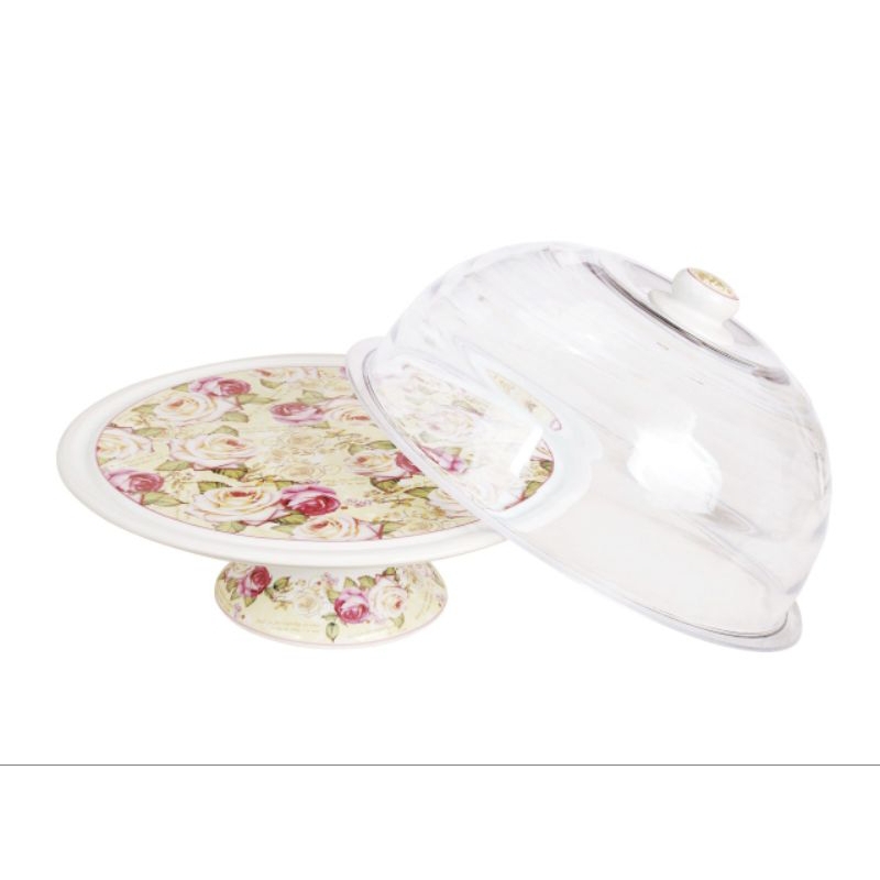 Wadah saji Kue dan Roti VICENZA Sa77 Motif Mawar, Piring saji bulat dari porselain khusus, disertai 