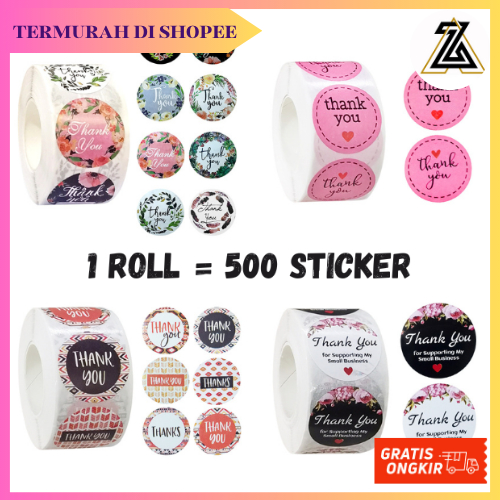 

Sticker Thank You Roll 500 Pcs Sticker Tempelan Terima Kasih 1 Roll Seal Label Bahan PVC Anti Air