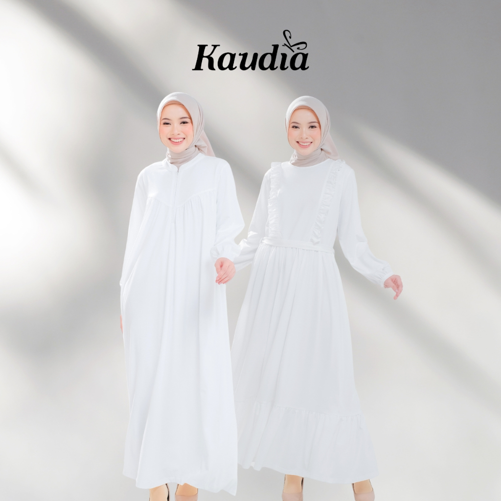 Kaudia Tunik Lengan Panjang KL-38 Atasan Perempuan Muslimah Restleting Jumbo Busui Putih