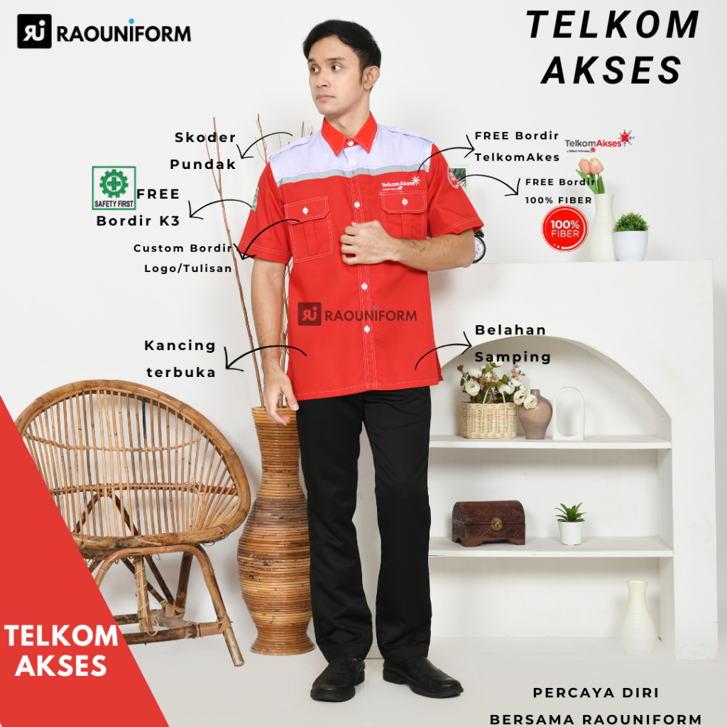 Seragam IndiHome Terbaru/kemeja kerja IndiHome merah putih/Seragam TelkomAkses Terbaru/Baju Kerja