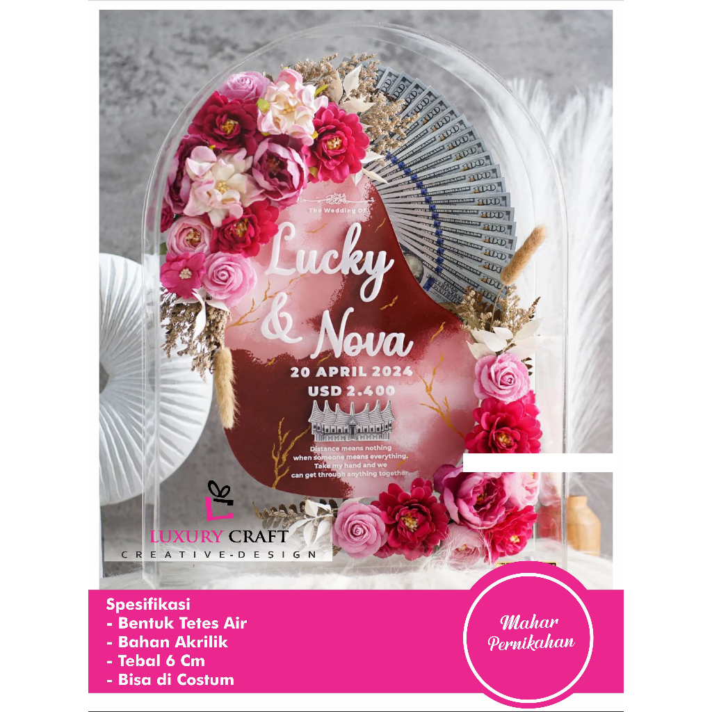 Mahar MURAH Bingkai dan Full Akrilik Bunga