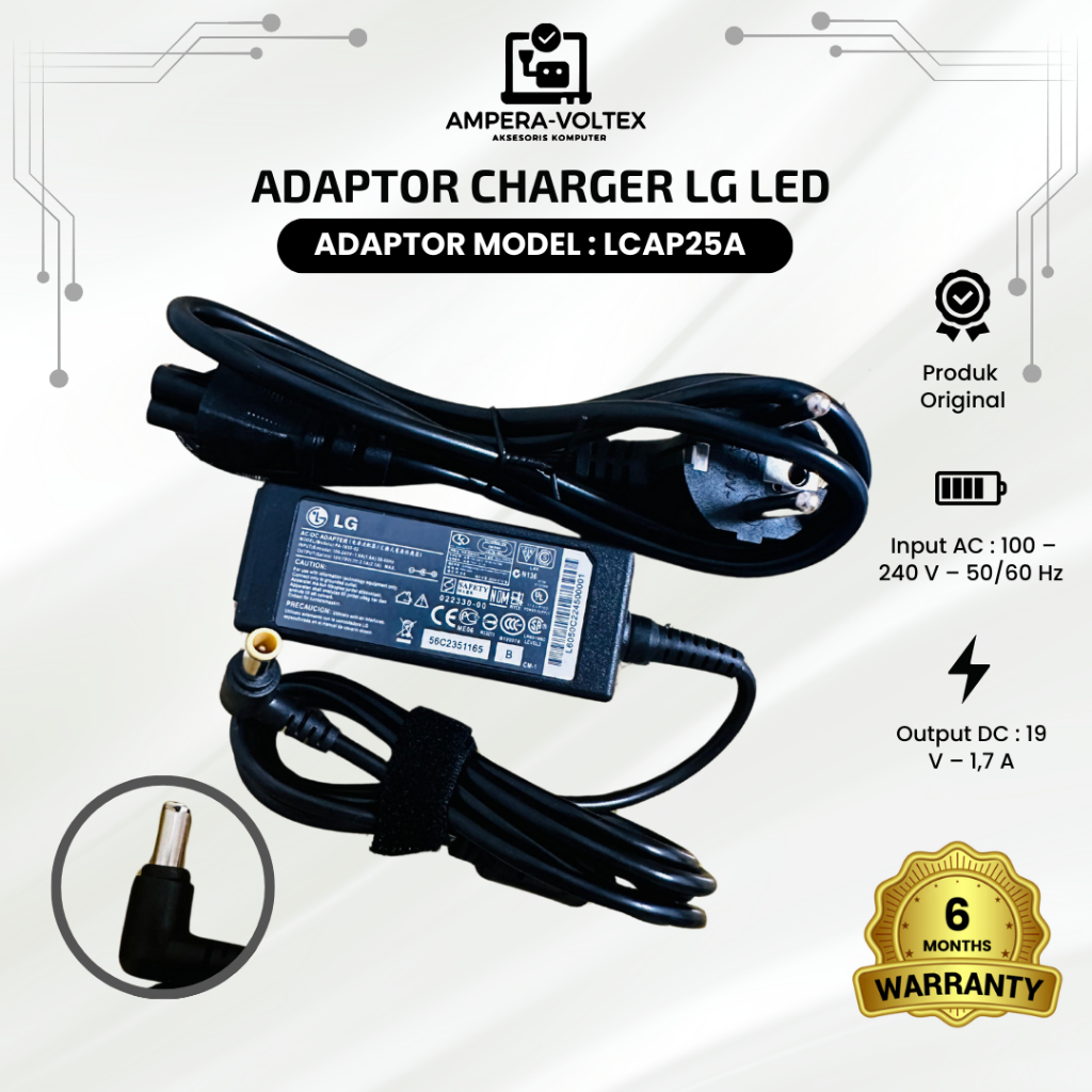 Adaptor Charger LG Led LCD Monitor Widescreen Ultrawide HDTV HD TV LCAP25A Garansi 6 Bulan