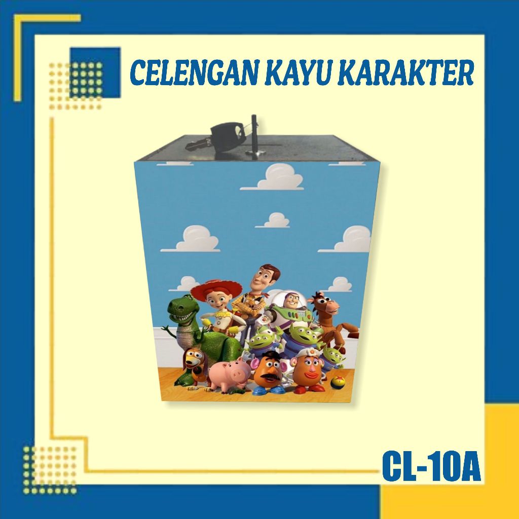 TERBARU CELENGAN KAYU TOY STORY KARAKTER LUCU, KOTAK TABUNGAN ANAK, TABUNGAN KAYU KUNCI GEMBOK