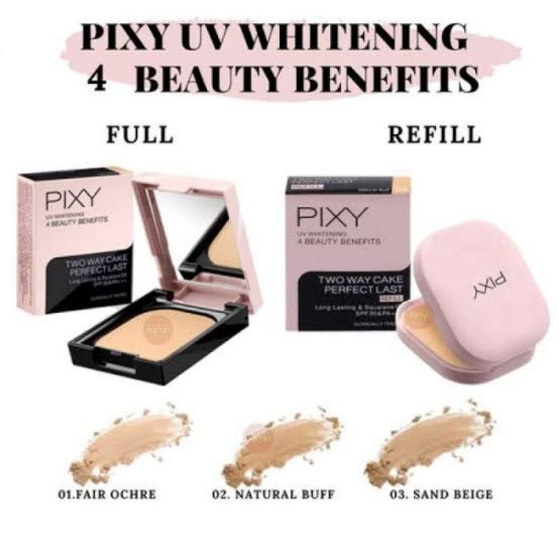 PIXY bedak wajah 4 beauty benefits two way cake dan refill perfect last 01 fair ochre 02 natural buf