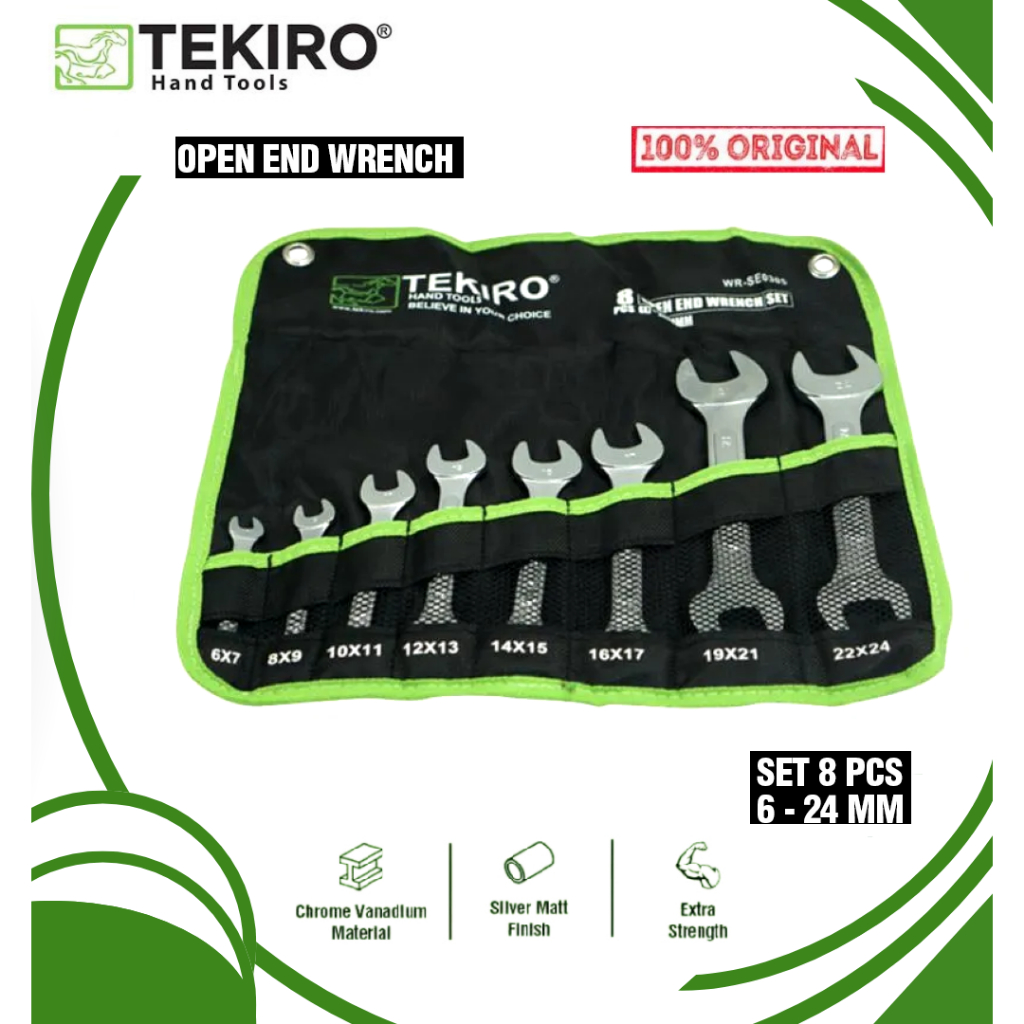 Tekiro Kunci Pas Set 8pcs 6-24mm Kunci Pas-Pas Open End Wrench 1 Set 8 pcs Kunci Bengkel Kunci Tukan