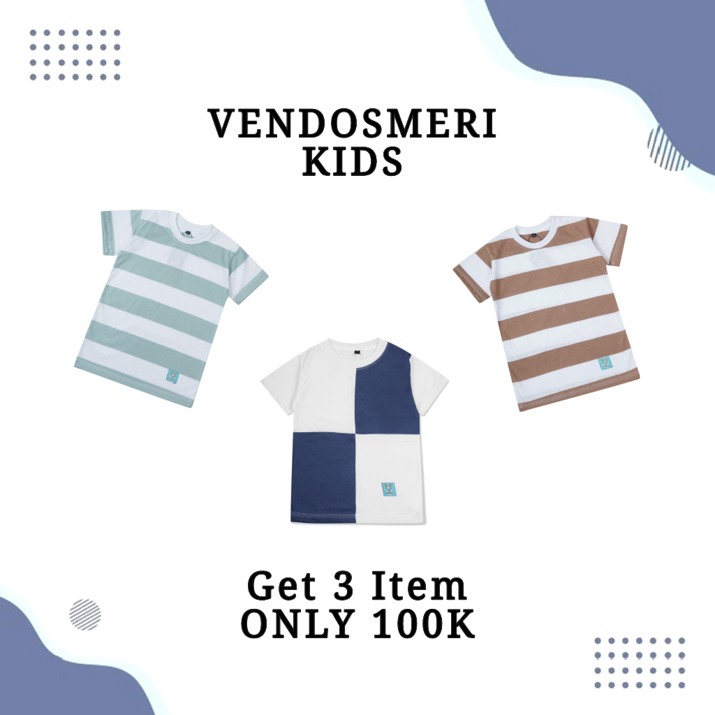 Kaos Salur Hemat 3 Pcs 100Rb Anak Laki Laki Distro Usia 1-12 Tahun Bahan Cotton Cobed 24S Baju Anak