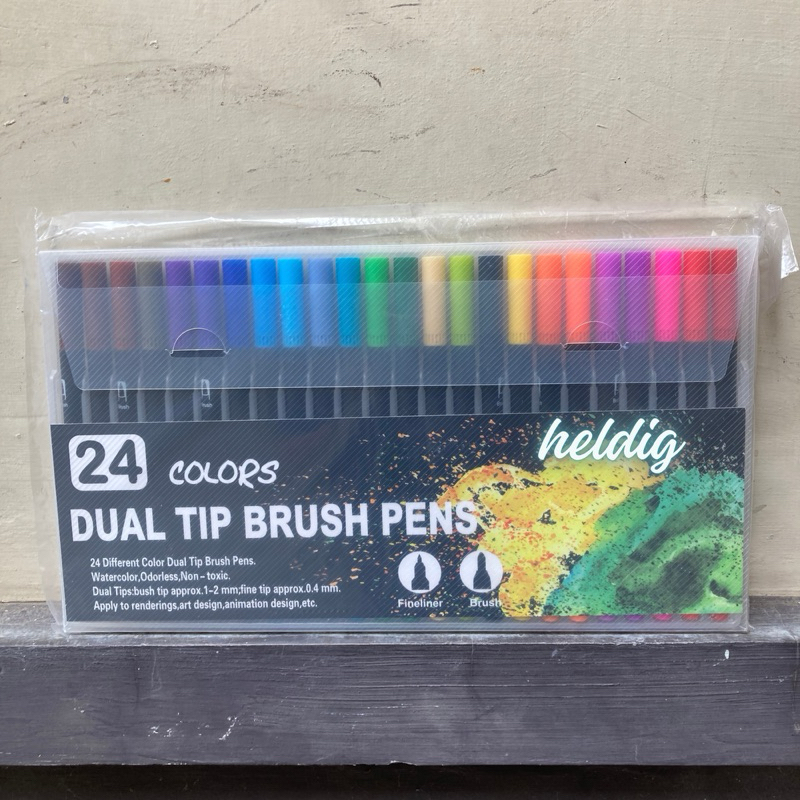 

Kolorowy Spidol Double Head Drawing Pen Fine Art Watercolor Brush Pen Set 24 Warna Typography