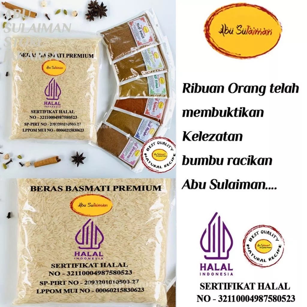 

PAKET SUPER BERAS BASMATI 500 GRAM / BERAS BASMATI TIMUR TENGAH / BERAS Kebuli Briyani Kabsah Mandhi Shawarma Instan | Beras Basmati I ABU SULAIMAN JAKARTA