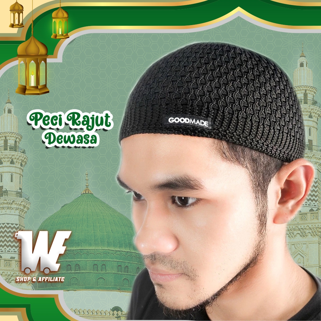 Peci Rajut Dewasa Elastis | Peci Rajut | Peci Haji | Hitam | COD