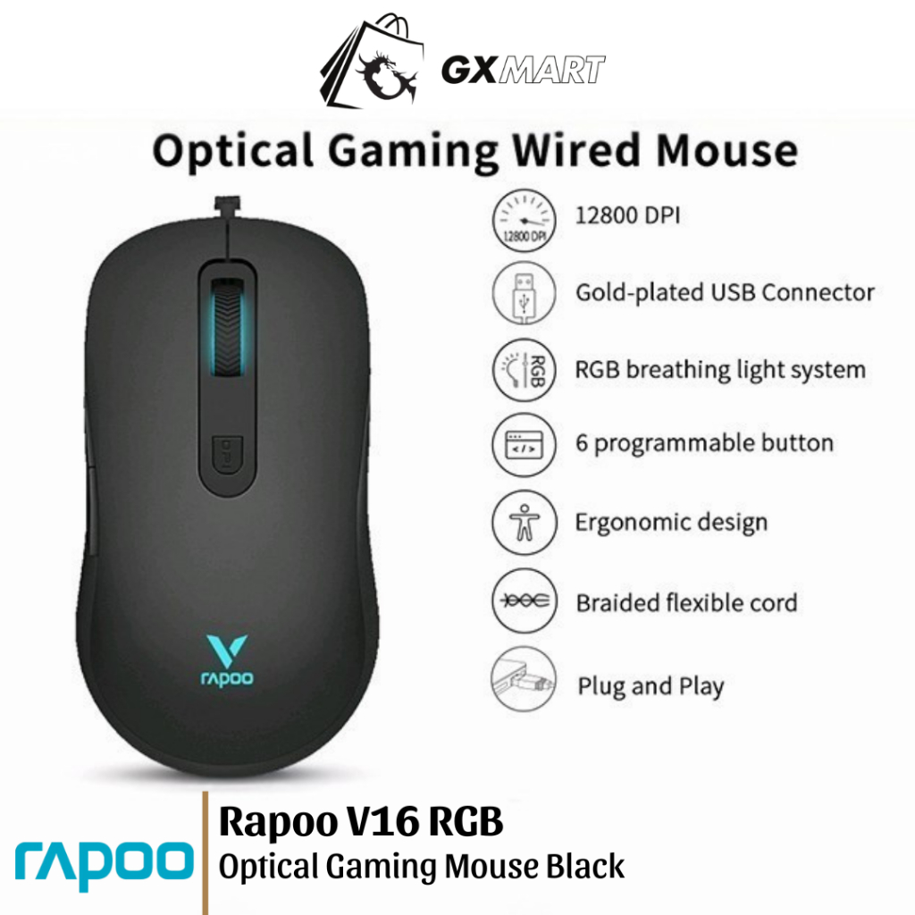 Rapoo V16 RGB - Optical Gaming Mouse Black