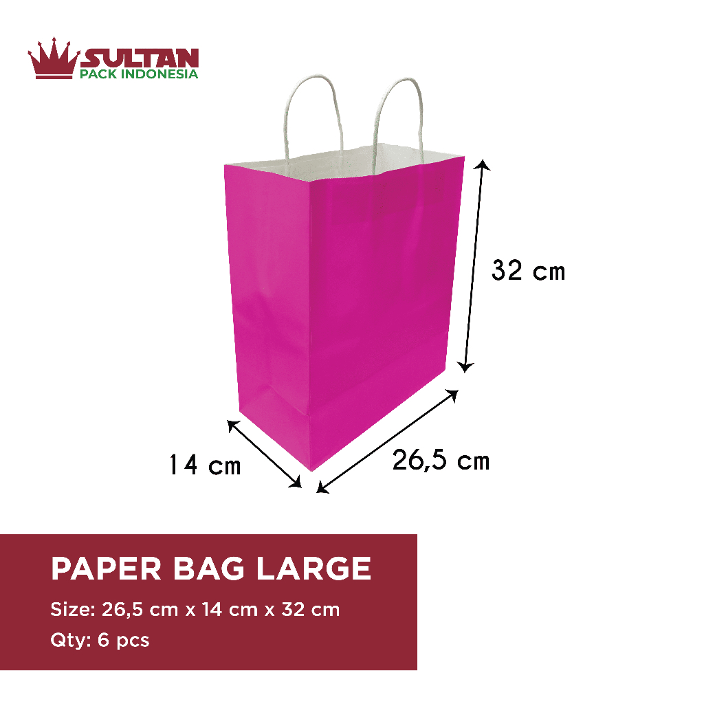 

Paper Bag White Kraft Solid Color Large Besar Warna Hot Pink