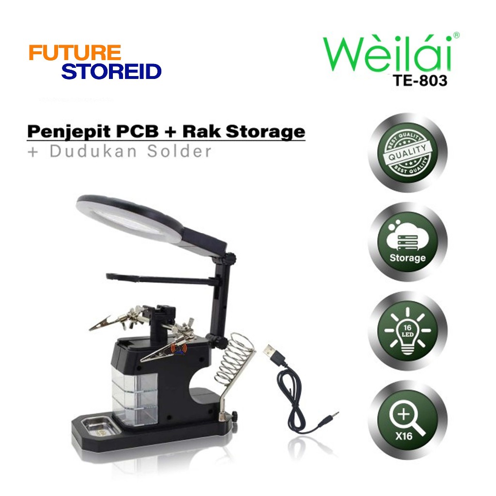 TE-803  WEILAI Kaca Pembesar Dudukan Stasiun Magnifier LED Light Clamp