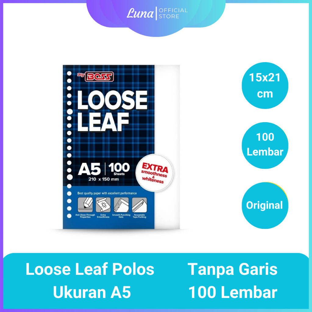 

Loose Leaf Polos A5 Big Boss 1Pack Isi Kertas Binder Polos Ukuran A5 Isi 100