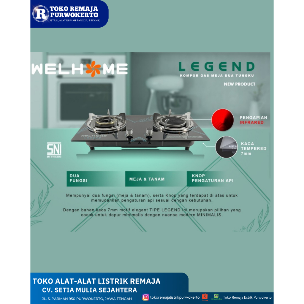 KOMPOR GAS LEGEND WELHOME 2 & 3 TUNGKU KACA WELHOME SNI