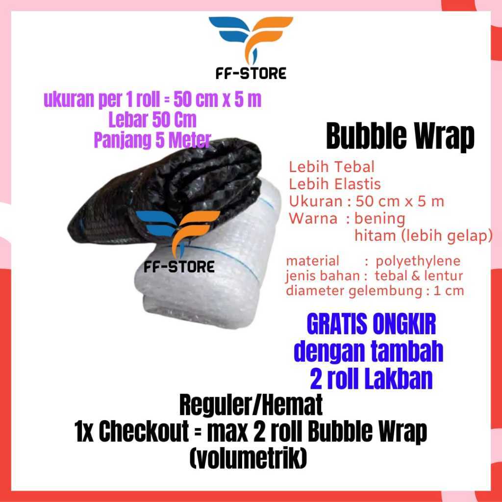 

[5Mx50CM] Bubble Wrap Hitam Bening Roll 50 cm x 5 m Tebal Premium Ekonomis Murah Bandung