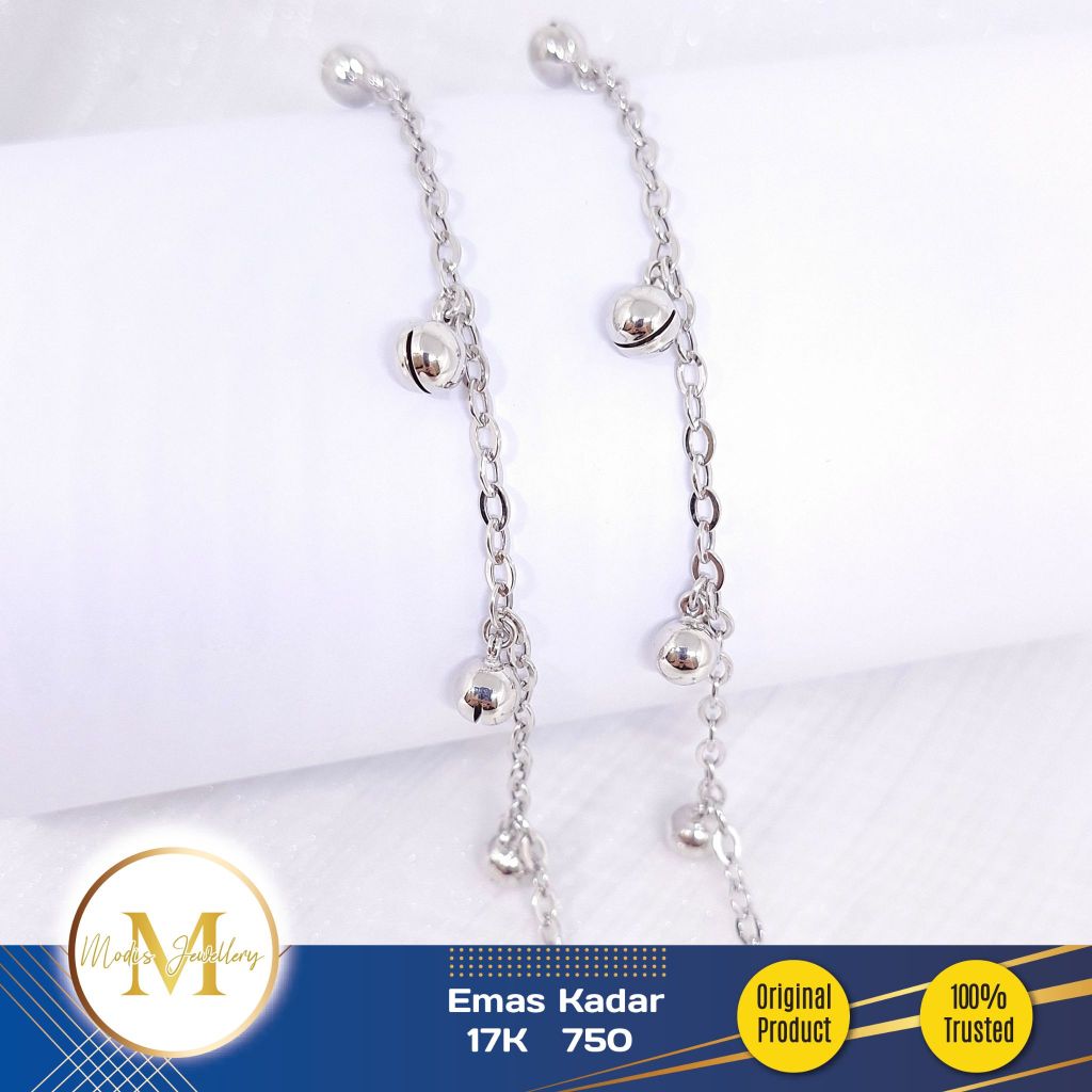 MODIS JEWELLERY - Gelang Rantai Nori 6 Bel Kerincingan Putih  - Emas 17k  750