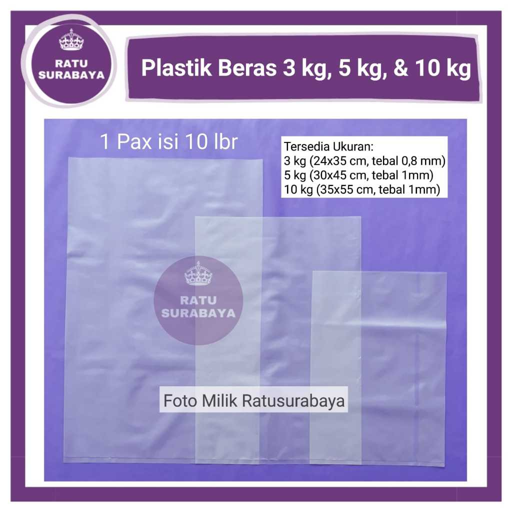 Kantong Plastik PE Beras Bening Polos 3Kg 5Kg 10Kg Isi 10 Lembar Tebal 0.8 dan 1 Micron