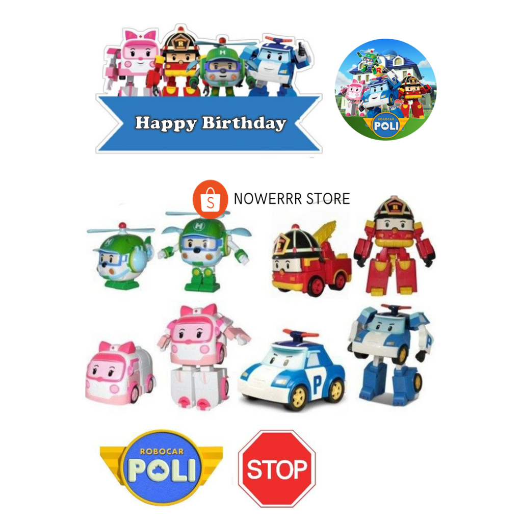 ROBOCAR POLI/ Topper Cake Robocar Poli Custom Nama/Hiasan Kue Ultah ROBOCAR POLI MURAH