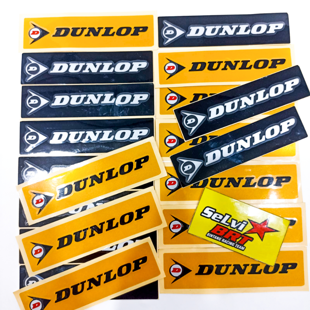 

STICKER STIKER LOGO DUNLOP KUNING ORANGE HITAM GLOSSY CUTTING MOTOR MOBIL