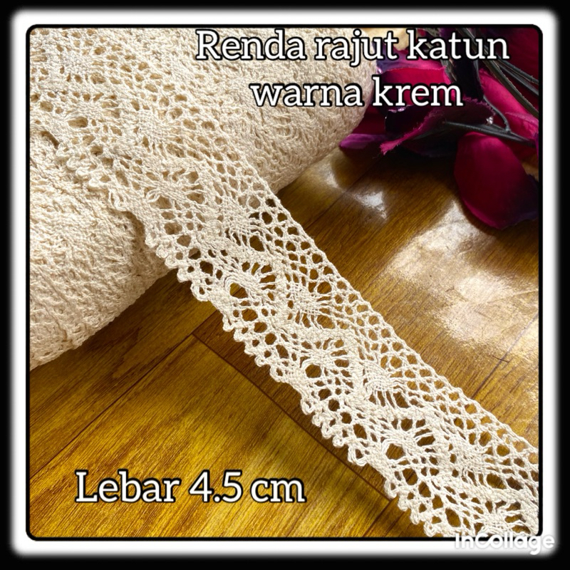 per rol 15 yard Renda Rajut lebar 4.5 cm warna krem