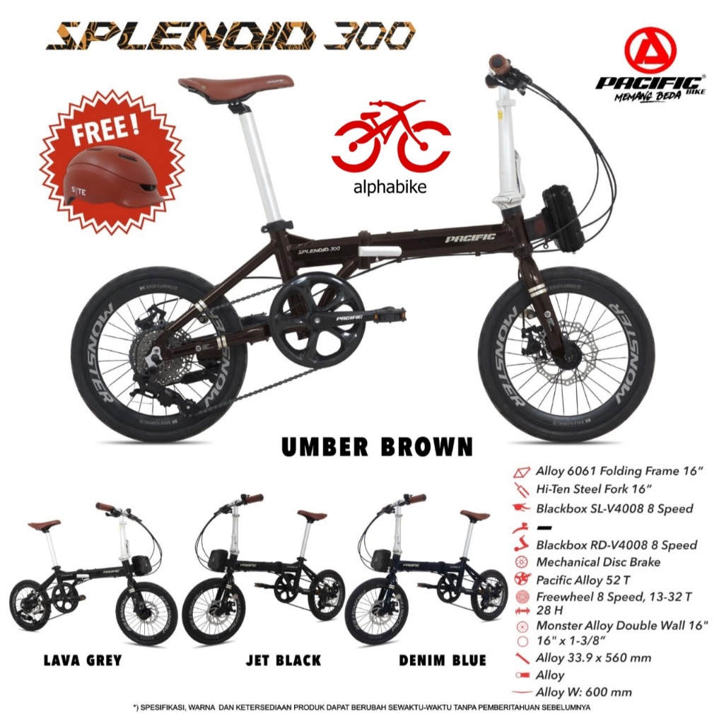SEPEDA LIPAT 16 PACIFIC FOLDING SPLENDID 300 VT VELG TINGGI