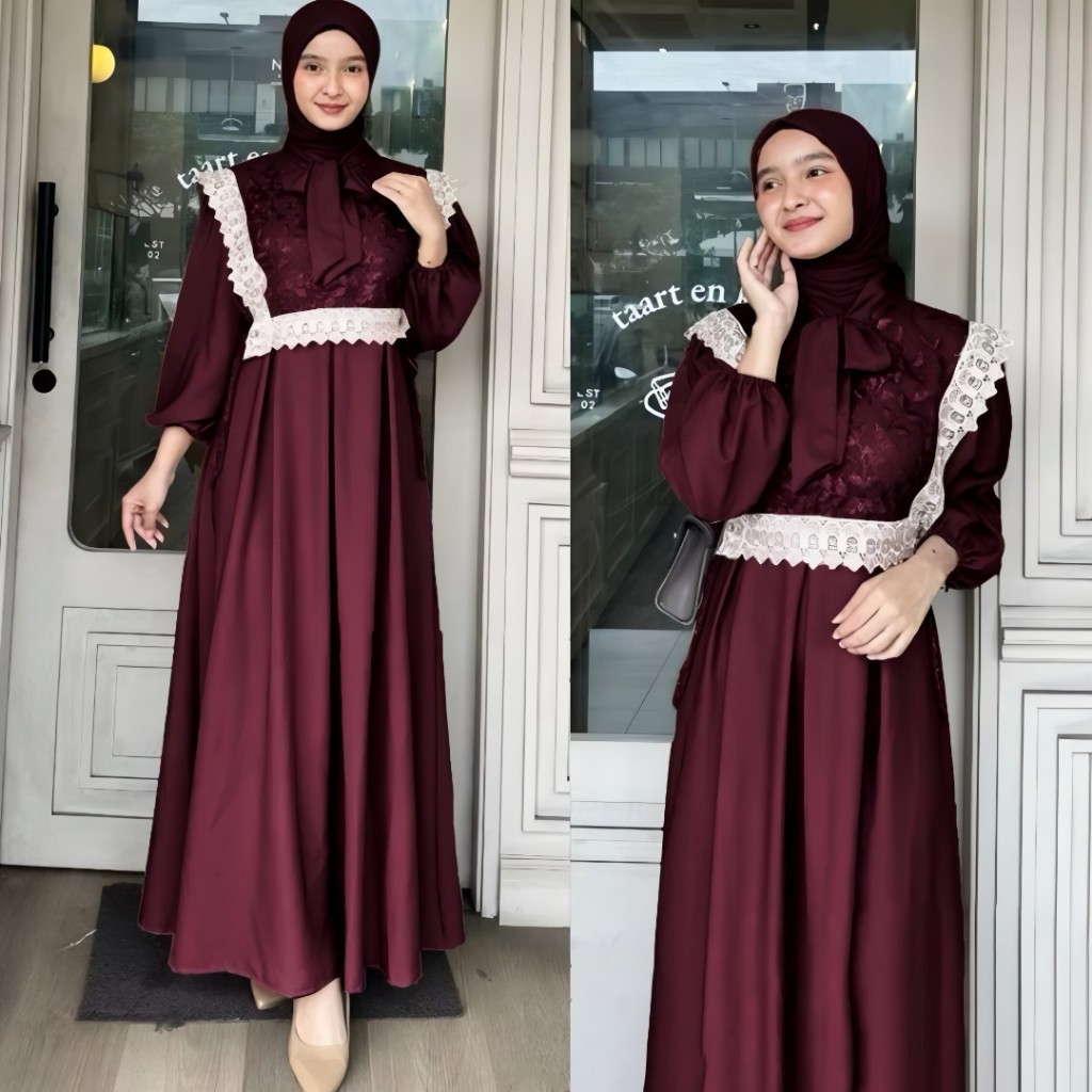 Termurah Dress Kondangan Gamis Muslimah Syakila Model Rompi Tille Bordir Oufit Kondangan Mewah