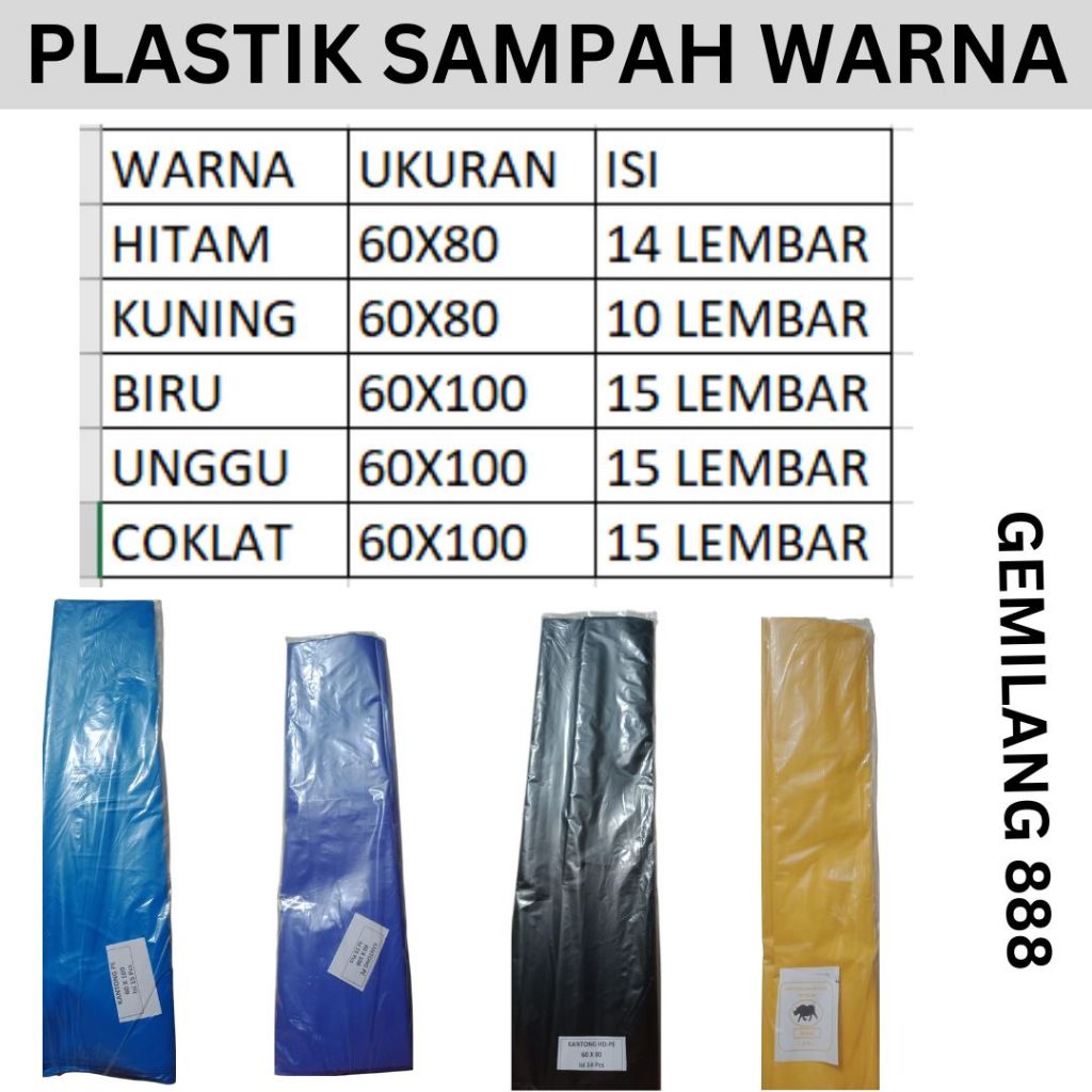 Kantong plastik sampah warna 60x80 / 60x100 / 90x120 / trans bag, sampah medis, plastik sampah