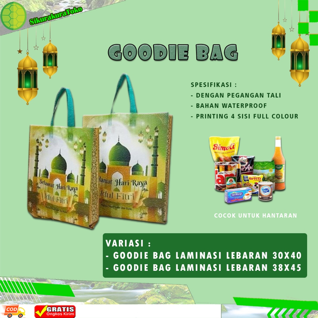 

(skr) Goodie Bag Laminasi Lebaran Idul Fitri totebag tebal premium parcel hempers bingkisan sembako tas kain spounbon tali