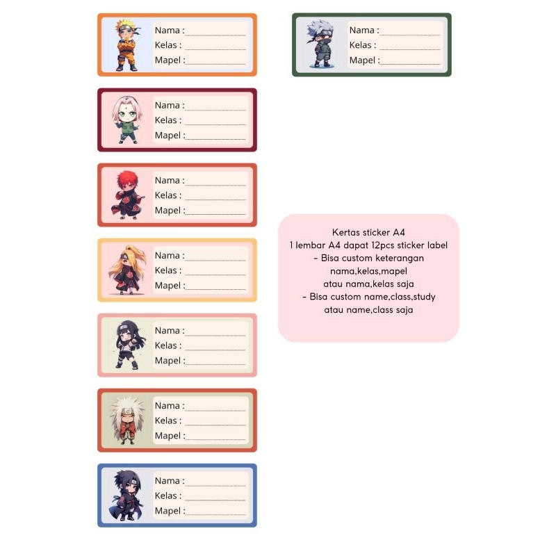 

Sticker label buku anak Naruto