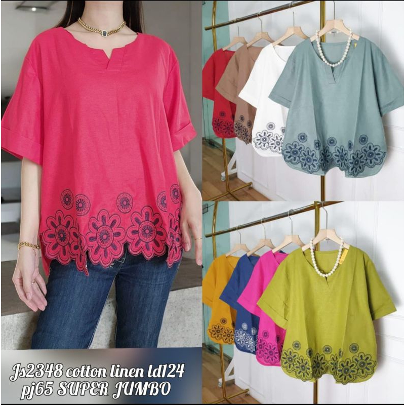 JC88 - Yurika Blouse - Blouse Katun Linen Bordir Jumbo Premium