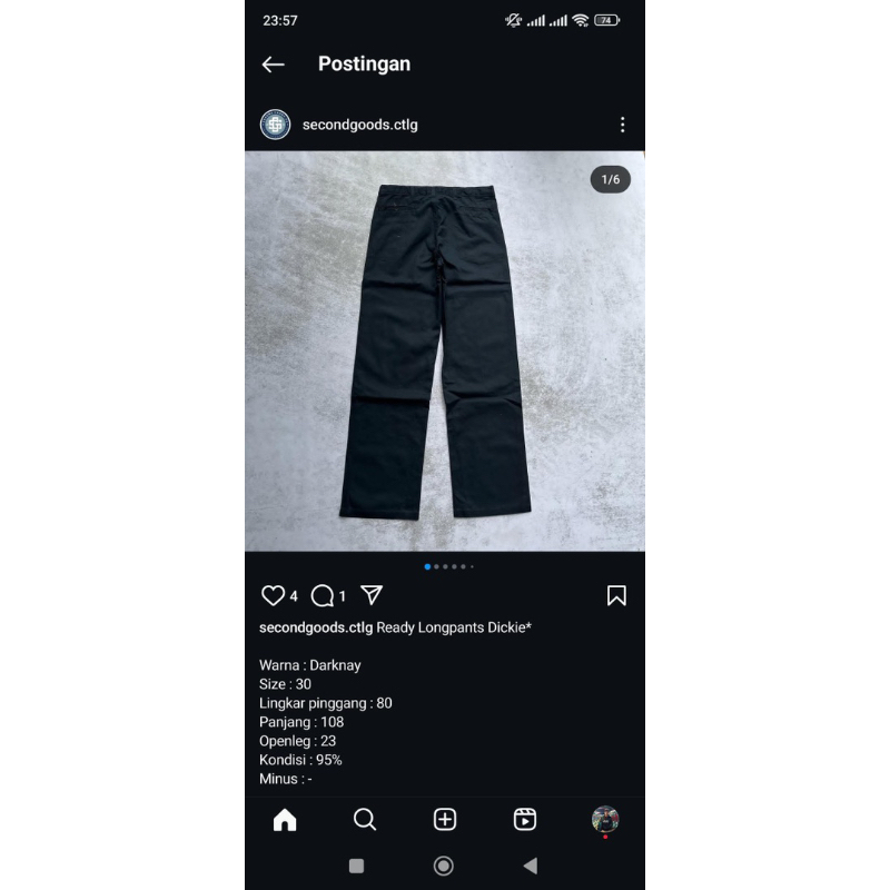 lp dickies 2pcs navy dan hitam sz 30 likenew