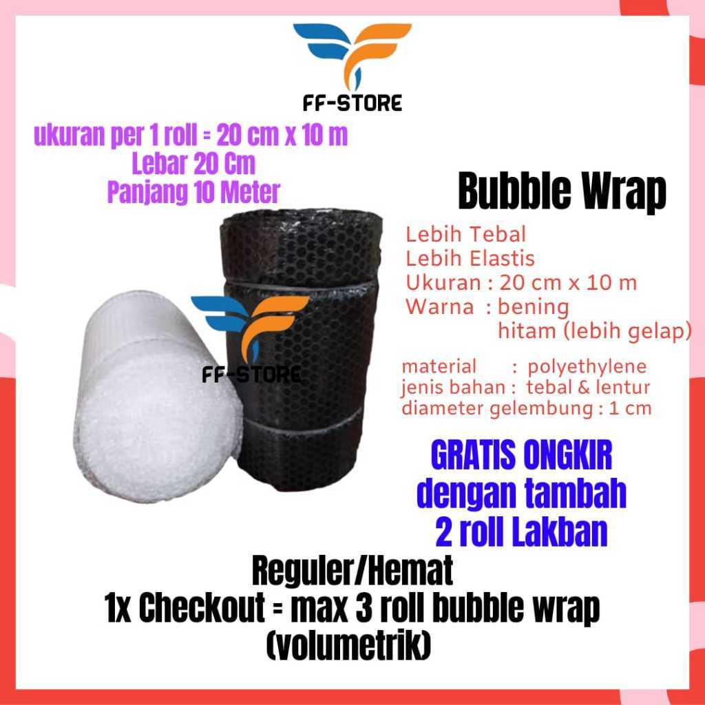 

[10Mx20CM] Bubble Wrap Hitam Bening Roll 20 cm x 10 m Tebal Premium Ekonomis Murah Bandung