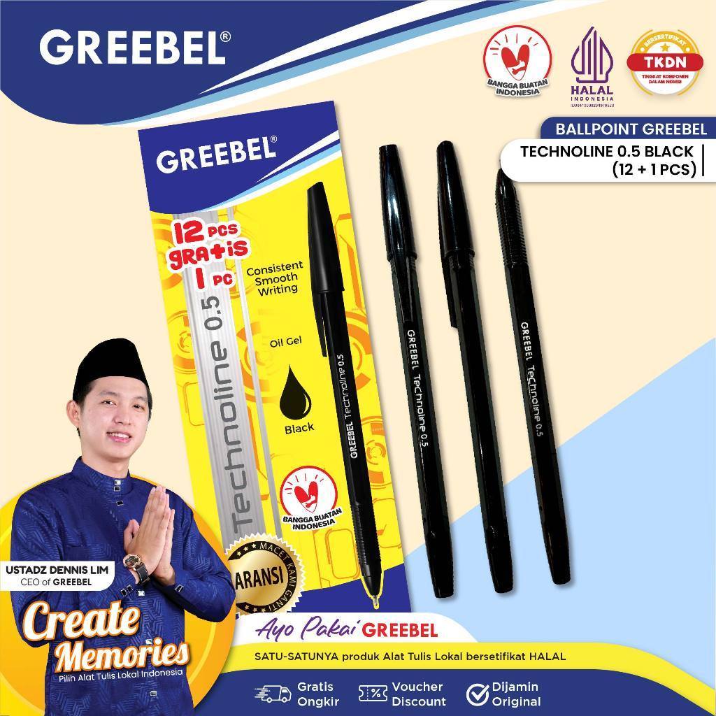 

Pulpen Greebel Technoline Gel 0.5 (1Pack Isi 12pcs + gratis 1pcs) - HITAM