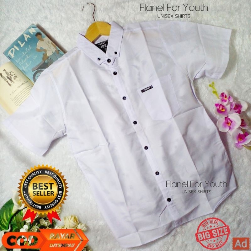 Hem Kuliah Polos Cewek Cowok Lengan Pendek Kemeja Kerja OOTD Korean Style