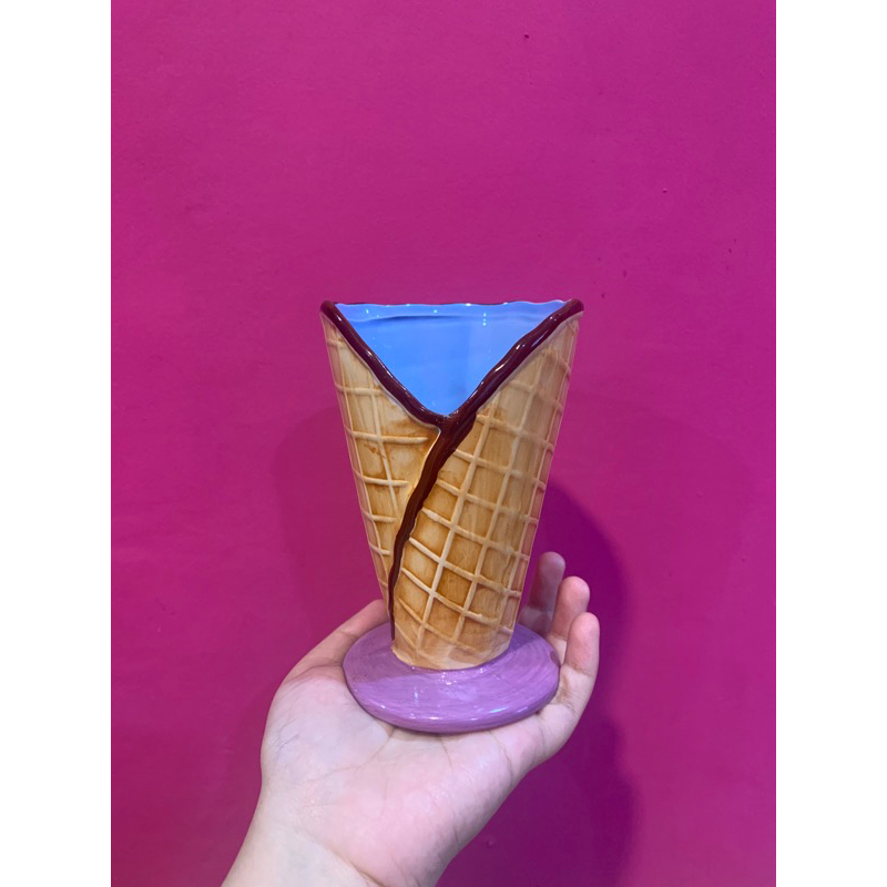 gelas ice cream keramik biru ungu