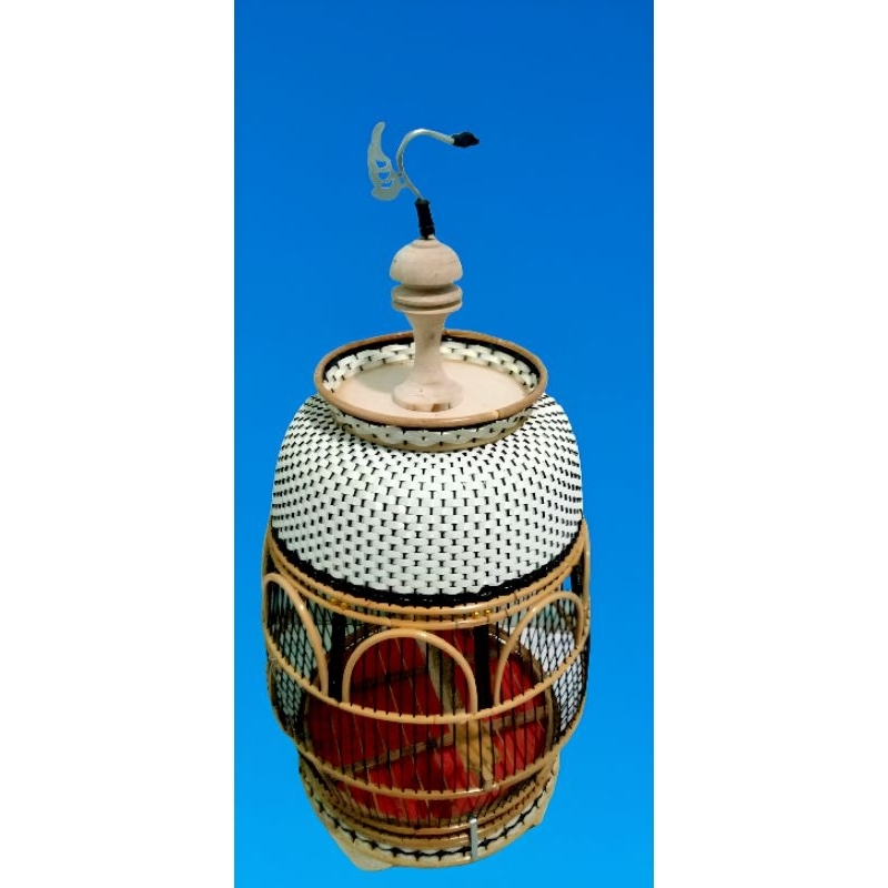 Sangkar Kandang Burung Perkutut Rotan Rajut Bentuk Jambu - Warna Putih Hitam