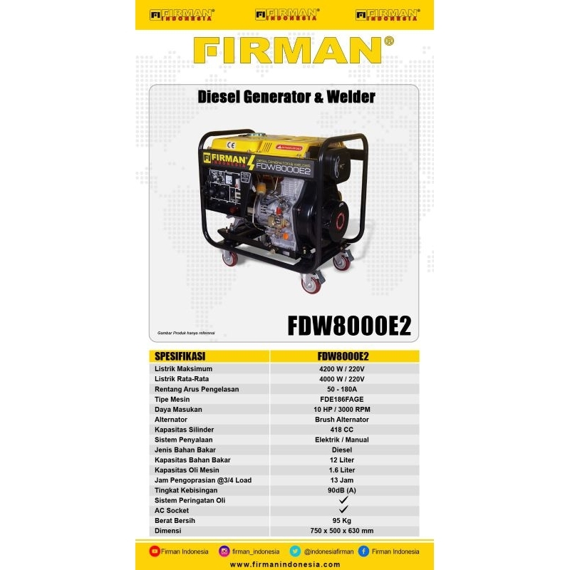Diesel Welder Mesin Generator Las Firman FDW8000E2