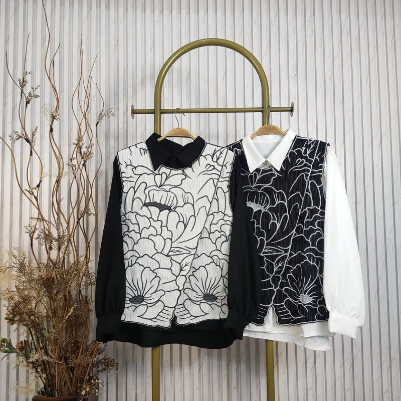 Rompi Zenia Kode 985 + Dalaman Shakilla - Set Outer Blouse Motif Bunga Elegan, LD 106/108, Fashion W