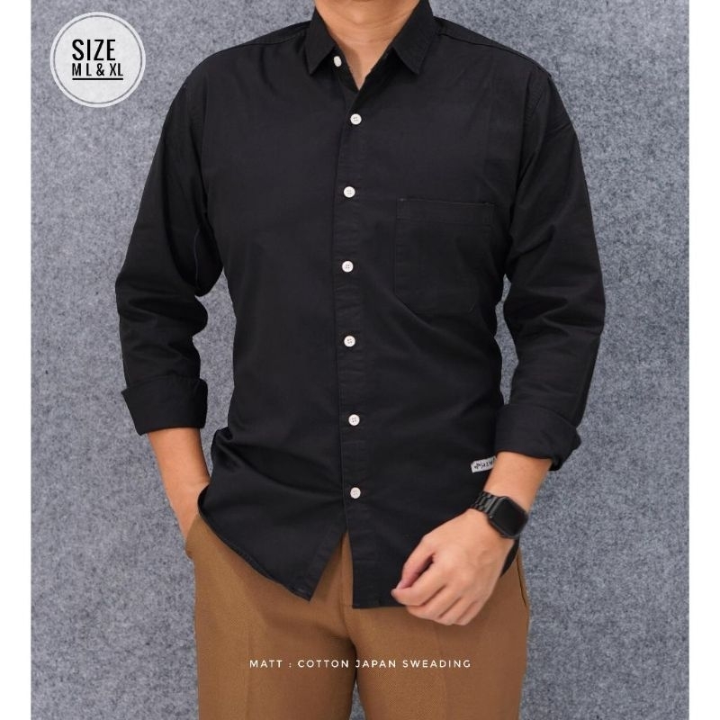 KEMEJA POLOS PRIA LENGAN PANJANG SLIM FIT ORIGINAL AZWR BAHAN KATUN SWEADING JEPANG