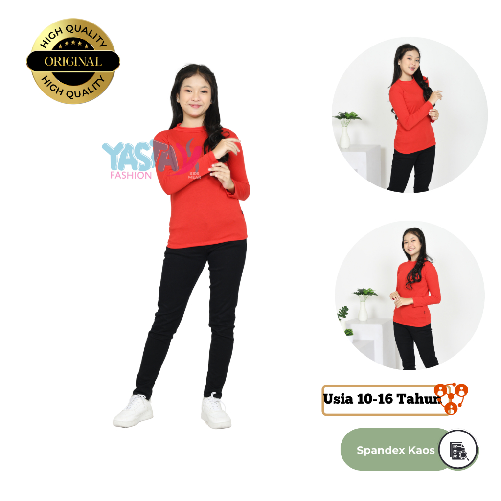Inner Highneck Manset Remaja Lengan Panjang 10-15 Tahun Warna Merah