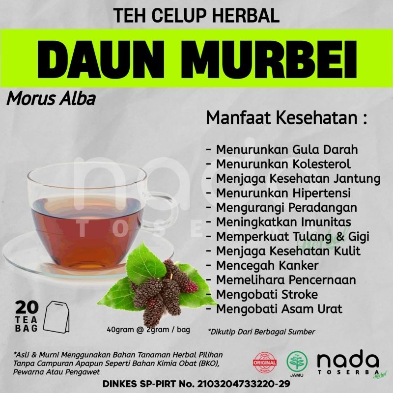 

Teh Celup Herbal DAUN MURBEI Isi 20 Tea Bag | Kolesterol, Darah Tinggi & Jantung | Morus Alba