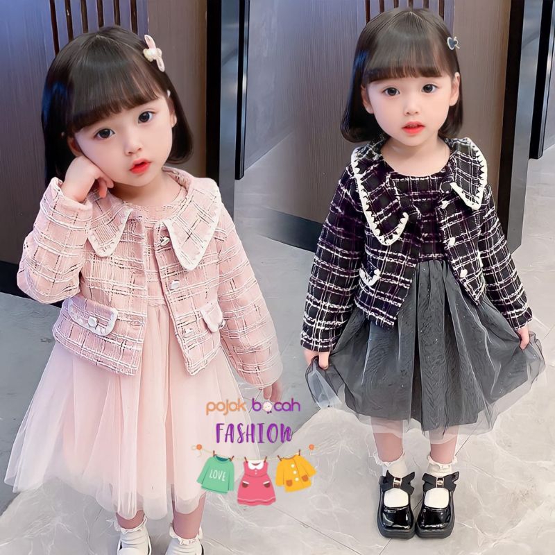 DRESS 2IN1 VEST BLAZER ROMPERT OVERALL FASHION TWEED DRESS TILE IMPORT LENGAN PANJANG KOREAN STYLE G